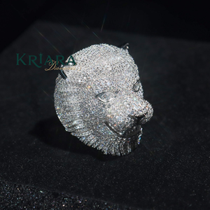 Anillo con Cabeza de Pantera, Platino, Corte Brillante Redondo, Diamante Cultivado en Laboratorio, Color D, Joyería de Lujo para Mujer, para Fiestas - Product Image 3