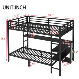 Letto a Castello Nero FULL Over Twin con LED e USB, Funzionalità di Posizionamento Multiplo, Scrivania e Scaffali per Bambini - Product Image 5