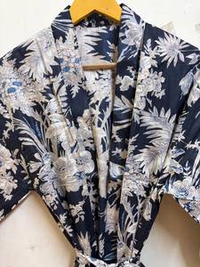 Bata Kimono de Algodón 100% con Estampado Floral, Cuello en V, Cierre con Cordón, Manga 3/4, Largo hasta el Tobillo para Mujer, Ligera, para Verano, Spa, Playa - Product Image 4