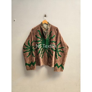 Chaqueta de Algodón Bordada a Mano con Patrón Geométrico Verde, Cuello Alto, Manga Larga, para Otoño - Product Image 1