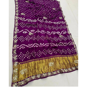 Sari Bandhani Rajasthani Premium avec broderie à la main Gota Patti, tenue de mariage traditionnelle ethnique indienne pure - Product Image 1