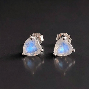 Wholesale <b>Sterling</b> <b>Silver</b> Fine Prong Set Stud <b>Earrings</b> Rhodium-Plated Moonstone <b>Heart</b> Cut Romantic Party Gift Wedding - Product Image 2