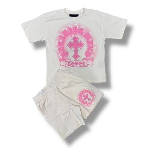 Ensemble T-shirt et short décontracté pour homme, style streetwear personnalisé, à manches courtes, avec lettrage orné de strass et sérigraphie - Product Image 4
