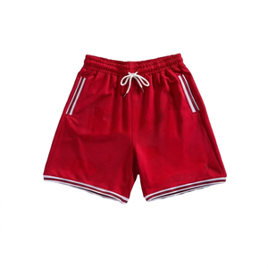 <b>Men's</b> <b>Red</b> Solid Color Breathable Polyester <b>Shorts</b> With Side Stripe Drawstring Waist Casual Style - Product Image 1