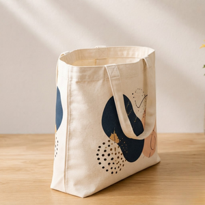 HINDVANTA GLOBAL Abstract Shapes Print Eco Friendly <b>Cream</b> Large Capacity Women Art Graphic Shoulder <b>Handbag</b> Reusable Tote - Product Image 4