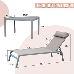 Juego de 3 Sillas de Patio de Aluminio, 5 Posiciones Ajustables, para Jardín, Piscina, Terraza o Áreas de Descanso - Product Image 3