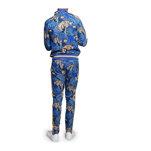 Ensemble de survêtement pour homme, imprimé tigre bleu, sweat-shirt à demi-zip long et pantalon de jogging avec rayures dorées, streetwear, vêtements d'automne - Product Image 2
