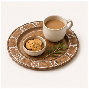 Handcrafted Mango Wood Charger <b>Plate</b> with Embossed Roman Numerals Vintage Farmhouse Wedding Table <b>Decor</b> for Fine Dining Events - Product Image 4