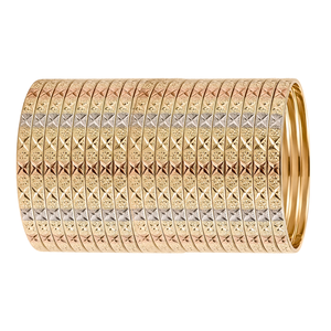 ORO-Z Three Tone Gold Plated <b>Bangles</b> Diamond Cut Textured Bracelet <b>Bangles</b> for Women OEM ODM Customized Jewelry - Product Image 1
