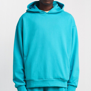 Sudadera con Capucha Oversize Azul Turquesa de Felpa Suave de Poliéster/Rayón, Ecológica, de Corte Holgado, con Bolsillo, Lisa y Minimalista - Product Image 2