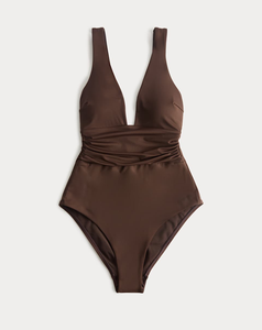 Women's Lightweight One Piece Deep V Neck Swimsuit Satin <b>Bodysuit</b> Solid Color Summer Swimwear Bodycon Fit Sleeveless Low MOQ - Product Image 1