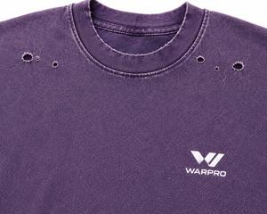 T-shirt en coton surdimensionné pour homme Warpro, manches courtes, style streetwear, design délavé, col rond, couleur unie, violet - Product Image 6
