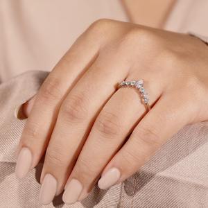 925 Silver Moissanite Pear Cut V Shape Curved <b>Ring</b> Half Eternity <b>Stacking</b> Engagement Anniversary Jewelry for Women - Product Image 2