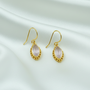 Pure 925 Sterling <b>Silver</b> Rose Quartz Teardrop <b>Earrings</b> Vintage Handmade Dangle <b>Earrings</b> Rose Gold Yellow Gold Plated jewelry Her - Product Image 3