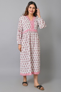 Cotton Chiffon A-Line Silhouette <b>Long</b> Sleeve V-neck Casual Maxi <b>Dress</b> <b>Beach</b> Wear Cover Gown Women Gift for Valentines Day - Product Image 3