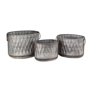 Jardinera ovalada galvanizada de boca ancha, ideal para flores de temporada en jardines o porches con un encanto rústico de casa de campo. - Product Image 1