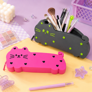 Estuche para lápices con diseño de gato grande y lindo, cierre de cremallera, bolsa de maquillaje impermeable, fácil de limpiar, almacenamiento multiusos para artículos de papelería de viaje - Product Image 4