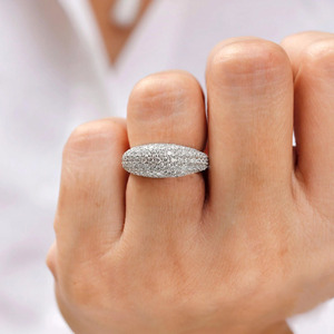 Pave Set Iced Moissanite <b>Dome</b> Signet <b>Ring</b> Multi Row Wedding <b>Ring</b> 925 Sterling Silver Rhodium Plated Hiphop Style Cocktail <b>Ring</b> - Product Image 2