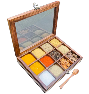 Limited Stock Home Decor Kitchen Spice <b>Box</b> Container Square Wooden 9-in-1 Masala Dabbab Spices <b>Gift</b> <b>Hamper</b> Dishwasher Safe - Product Image 2