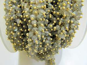 Brass Labradorite Rondelle Micro Faceted 3mm Beaded Dangling Cluster <b>Wire</b>-Wrapped Rosary Chain - Product Image 2