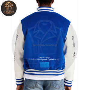 Service de personnalisation OEM – Blouson universitaire pour homme en toile 100 % coton, couleur contrastée blanc-bleu, col montant - Product Image 2