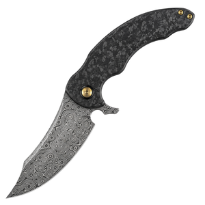 Couteaux pliants à manche texturé noir charbon avec lame à motif circulaire argenté, pivot doré et clip de poche gris pour utilisation en extérieur - Product Image 1