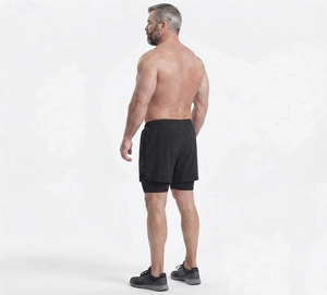 Men Plus Size Double <b>Layer</b> Shorts Gym Fitness Wear Drawstring Waist Compression Dual Shorts Back Zipper Pocket Running Shorts - Product Image 6