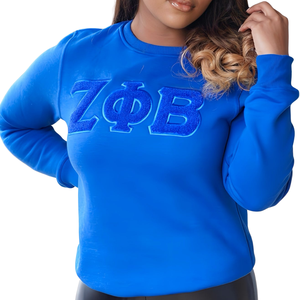 Sweat-shirt en chenille bleu Zeta Phi Beta pour femmes, broderie monochrome avec lettres grecques, pull décontracté - Product Image 5