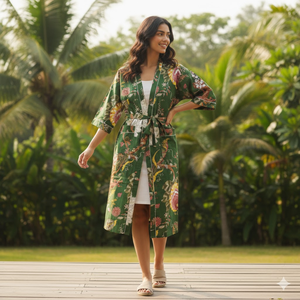 Bata Kimono de Algodón Botánico Ecológico |   Bata de Spa para Mujer con Cuello en V, Manga Larga y Bolsillos |   Obra Maestra Sostenible con Cordón Ajustable - Product Image 5