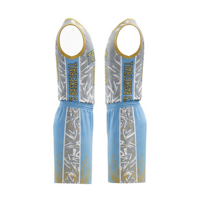Uniforme de Baloncesto Sublimado Personalizado, Sin Mangas, Cuello en V, Malla Transpirable, Uniforme de Equipo 18 Azul Dorado, Uniforme de Baloncesto Unisex para Adultos - Product Image 2