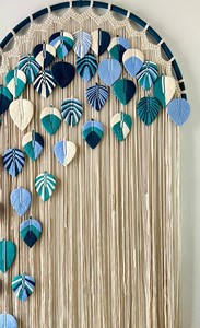 Macrame leaf <b>curtains</b> hanging on arc windows, Macrame Closet <b>Curtain</b>, <b>Long</b> Macrame <b>Curtain</b>, <b>Curtain</b> for Living Room - Product Image 3