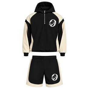 <b>Mens</b> Black Neutral Colorblock Quarter Zip Nylon <b>Hoodie</b> <b>and</b> <b>Shorts</b> <b>Set</b> Lightweight Athletic Sports Outfit - Product Image 1