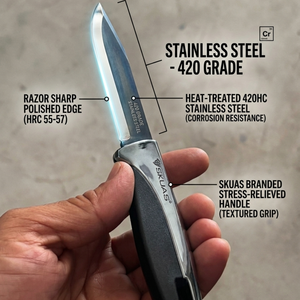 SKUAS <b>Vegetable</b> Knife 420HC Carbon Steel Blade 12cm Razor Sharp <b>Brushed</b> Finish Polished Edge Textured Plastic Grip Handle - Product Image 1