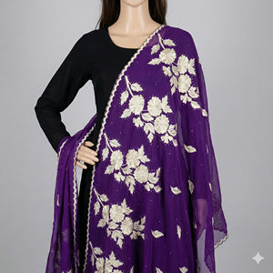 Hiyab de Voile de Poliéster y Algodón Azul para Mujer, con Pedrería Floral y Bordado Dorado, Ligero y Transpirable, Proveedor Mayorista - Product Image 1