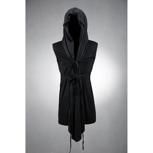 เสื้อคลุมยาวแบบมีฮู้ดสำหรับผู้ชาย แขนกุด ผ้าตาข่าย ตัดเย็บแบบเปิด ทรงเวสต์ สไตล์โกธิค สตรีทแวร์ สีดำ รุ่น 2026 - Product Image 2