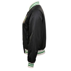 Women Black Satin Jacket Embroidered Varsity Style Casual Outerwear <b>Button</b> Front Fashion Jacket Lightweight Stylish Apparel - Product Image 3