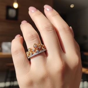 Elegante Anillo de Tiara de Reina, Corona de Princesa, en Oro, para Aniversario, Joyería - Product Image 6