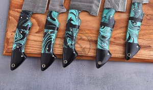 New Edition Custom Handmade Full Tang Damascus Steel 5-Piece Luxury <b>Kitchen</b> Chef <b>Knife</b> Set Resin Handle <b>Sharp</b> Straight Edge - Product Image 4