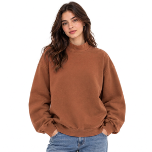 Sweat-shirt personnalisé pour femme à col montant en molleton de coton épais avec impression graphique personnalisée, coupe ample, finition délavée et ourlet côtelé - Product Image 6