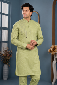 Custom <b>Mens</b> Olive <b>Kurta</b> Pajama Set Mandarin Collar Casual Festive Ethnic Suit Indian Haldi Mehendi Wear <b>Mens</b> Manufacturer - Product Image 2