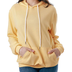 Sweat-shirt à capuche unisexe pour femme, couleur unie, en coton tricoté, coupe classique, décontracté, pour l'automne, avec poche. - Product Image 3