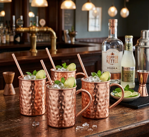 Set 4 Handmade Copper Mule Mug Hammered Texture Multi-Use Handle <b>Drinkware</b> for Lid Eco-Friendly Food-grade Safe Coffee - Product Image 3