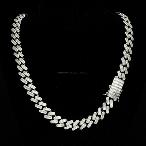 สร้อยคอแฟชั่นแบบ Cuban Link  ประดับเพชรโมอิสซาไนต์ เงินแท้ 925  สำหรับผู้ชายและผู้หญิง ขายส่งเครื่องประดับ - Product Image 1