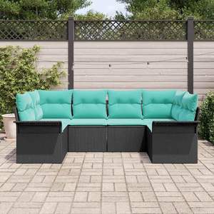 ชุดโซฟาสวนหวายโพลีสีดำ 6 ชิ้นพร้อมเบาะรองนั่ง - Product Image 3