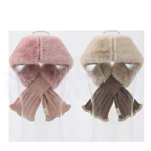 Women's Knitted Faux <b>Fur</b> Scarf Solid Color Winter Warm Casual Short Style Pink Beige - Product Image 2