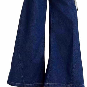 Jean baggy évasé taille haute en denim délavé foncé à multiples poches pour femme – Pantalon baggy pour femme en vente - Product Image 3