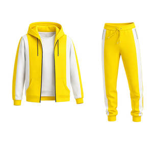 Conjunto Deportivo Amarillo y Blanco de Alta Calidad para Hombre, Sudadera con Cremallera y Pantalones para Correr, Ropa Deportiva Informal, Ropa de Calle, Conjuntos para Gimnasio - Product Image 3