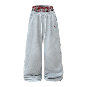 Pantalones Deportivos de Hombre a Cuadros con Cordón en la Cintura, Pierna Ancha, Rayas Laterales Bordadas, Estilo Holgado - Product Image 1