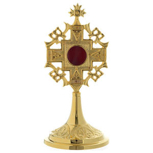 Excellent Brass Plated Reliquary with red gem Statue Finished gold Handmade Christian <b>Decor</b> Home Church Alter <b>Holy</b> <b>Communion</b> - Product Image 2