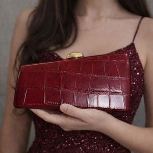 Custom Solid Colors Women's Party Bags Gold Metal Lock Chain Handbags Design Luxury Evening Long Purses Crocodile Pattern Bags - Product Image 1